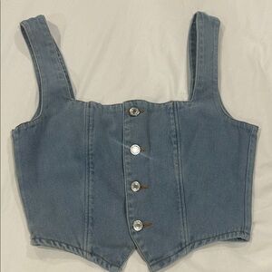 Blue Denim Button-Up Crop Top